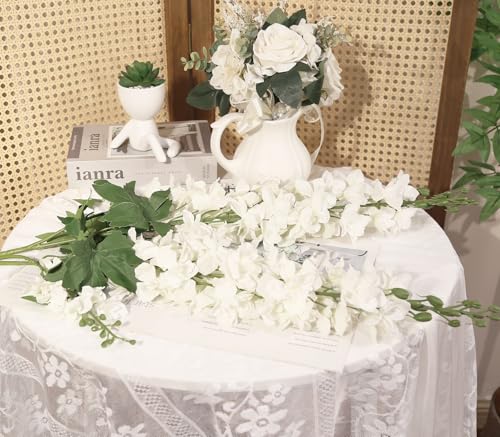 IPOPU 43.3" White Delphinium Artificial Flowers 5PCS Faux Delphinium Flowers Larkspur Long Stem Artificial Flowers for Wedding Table Centerpieces Home Garden Decor(White) - color: White