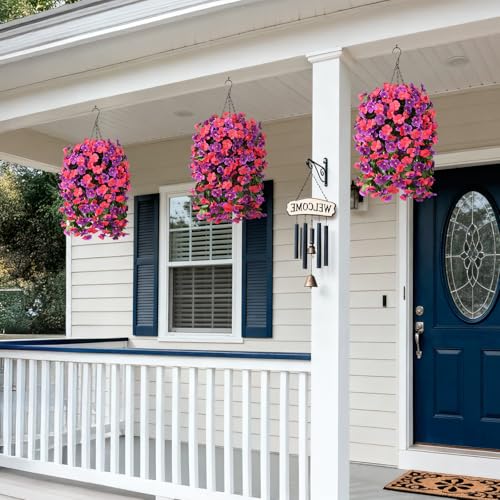 INQCMY Artificial Hanging Flowers Basket for Outdoor Summer Decoration,4pcs Faux Silk Begonia in Planter Look Real UV Resistant for Outside Home Porch Patio Balcony Yard Decor(Orchid Rose Red) - color: Orchid Rose Red