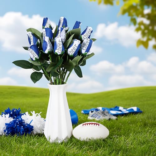 Suhine 12 Pcs Blue Cheer Gifts Cheerleader Cheerleading Artificial Rose Flowers Gifts Bulk for Women Cheer Team Sport Game Day Birthday Graduation Party Decorations Favors(Blue White, Normal) - color: Blue White, size: Normal