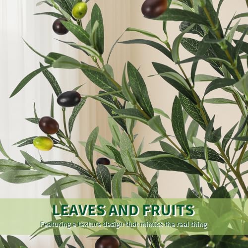 Artificial Olive Trees, 6 Ft Indoor Outdoor Fake Potted Silk Plant Faux Olive Tree with Trunk and Fruits, Artificial Tree Large Olive Plants for Living Room Home House Office Decor
