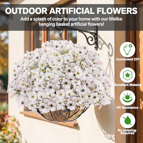 22 Pack Artificial Flowers Outdoor Fake Plants, Faux Flowers UV Resistant with Plastic Plants, Faux Silk Flowers for Outdoors Outside Front Porch Hanging Planter Window Box Garden Decoration(White) - color: White, size: 22 Bundles