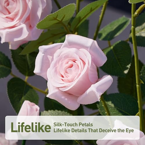 VeriNatural Fake Rose Plants,3Ft(36") Pink Artificial Roses,UV-Resistant Faux Silk Flowers for Indoor Outdoor,Potted Faux Trees for Home Decor, Courtyard,Patio, Front Porch Topiary Set of 2 - color: Pink, size: 3ft