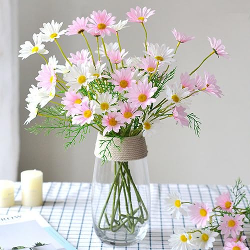 NatureMan Artificial Flowers 12 Bundles Artificial Silk Daisy UV Resistant Outdoor Fake Wildflowers with Stems Daisy Arrangements for Home Hotel Office Garden Decoration (White, Pink) - color: White, Pink