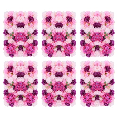 Flower Wall Panel Floral Backdrop, 6 Pcs Flower Wall Decor, 24" X 16" Silk Artificial Flowers Backdrop Faux Rose Panel for Wedding, Party, Home (Pink+Purple) - color: Pink+purple