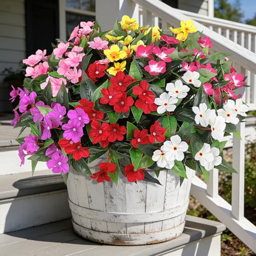 Ouddy Decor 6 Bundles Artificial Flowers for Outdoors Decorations, Fake Silk Flowers Faux Plants Plastic Bouquet UV Resistant for Porch Garden Wedding Spring Summer Indoor Outside Home Decor, Mixed - color: Multi Color