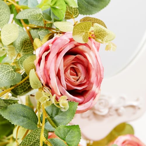 PONKING Flower Garland Artificial Rose Vine Flowers Hanging Fake Roses Vines for Wedding Birthday Party Valentines Christmas Room Wall Arch Decor, 2 Purple Floral Garland Decorations, High Realistic - color: High Realistic Flower Purple Vines 5.4ft
