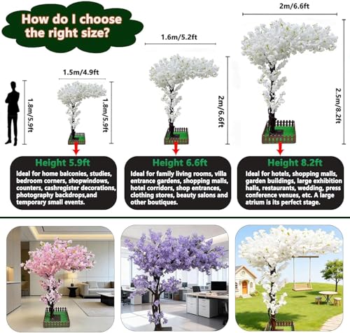 Large Artificial Cherry Blossom Tree 6.6ft White Indoor Outdoor,Tall Faux Cherry Blossom Wishing Trees for Home Decor Party,Wedding,Courtyards,Centerpieces,Living Room(6.6x5.2ft) - color: White, size: 6.6x5.2ft