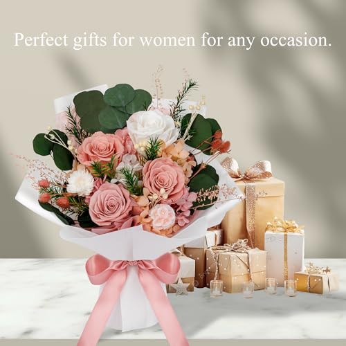 Perfectione Roses 4 Roses Mixed Bouquet for Mother's Day, Flowers for Delivery, Preserved Flowers Birthday Gift for Women Mom Wife Grandma Her, Dusty Rose - color: Dusty Rose 4 Roses