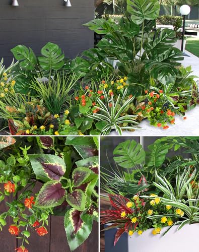 Ouddy Decor 18 Pcs Artificial Plants Outdoor, Fake Boxwood Plants UV Resistant Artificial Flowers Greenery Stems Faux Shrubs for Indoor Outdoor Porch Patio Garden Spring Summer Home Decor - color: Green