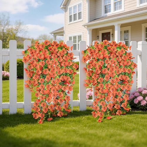 Artificial Hanging Flowers for Outdoors, 6PCS Faux Silk Artificial Flowers for Outdoors, UV Resistant Fake Flowers, No Fade Trailing Greenery, Decor for Home Porch Patio Balcony Garden Yard - color: Orange