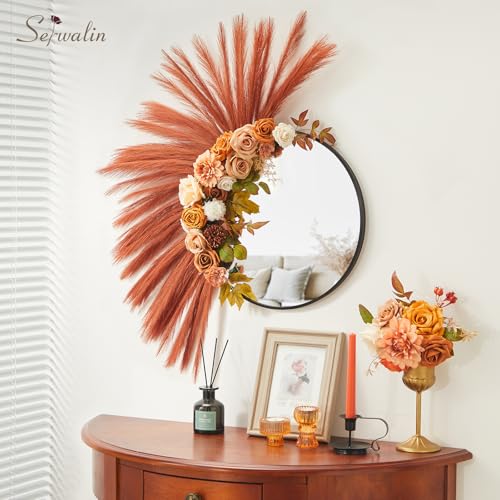 Serwalin 60PCS Burnt Orange Pampas, 17.7inch Terracotta Pampas Grass Decor, Fall Faux Pampas Grass Bulk Boho Decor for Vase Filler Farmhouse Home Wedding Christmas Decor Table Centerpiece - color: B Burnt Orange