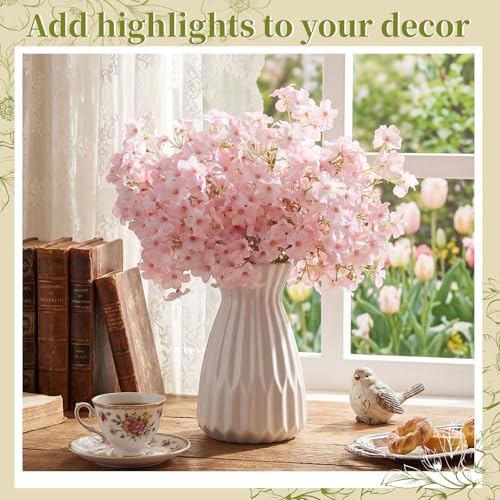 6 Pcs Artificial Cherry Blossoms 14 Inches Fake Silk Pink Sakura Peach Flowers for Vase, Spring Realistic Faux Flowers for Women Gifts, Home Table Decor Wedding Bouquet Centerpieces