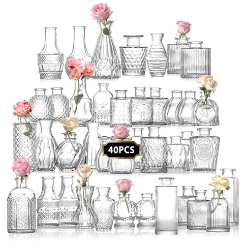 40 Pcs Glass Bud Vase Set, Small Glass Vases for Flowers, Mini Clear Bud Vases for Centerpieces, Wedding, Home, Office and Table Decoration, Clear - color: Clear, size: 40pcs