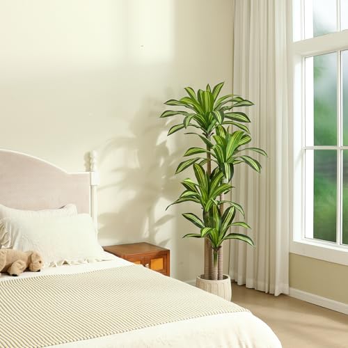 Ferrgoal Artificial Plants, 6 Ft Dracaena Tree Faux Plants Indoor Outdoor Decor Fake Tree with Woven Seagrass Basket Plants for Home Decor Office Living Room Porch Patio Housewarming | Tall Fake Plant With Realistic Leaves,Floor Plant for Home Décor Offic