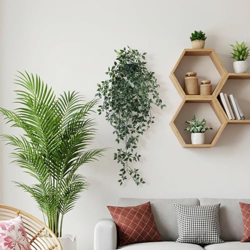 LOYWREE Small Artificial Hanging Mandala Plant with Pot Faux Plants Indoor Fake Small Potted Plant 28.7-in Long Faux Vine Shelf Decor Ideal for Indoor Outdoor Home Office Decoration (Black Pot) - color: Mandala, size: 1Pack