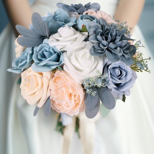 Artificial Flowers Combo Box Blue Fake Flower Bouquet Set for Wedding Centerpieces Arrangements Bridal Shower Birthday Party DIY Decorations - color: Light Blue