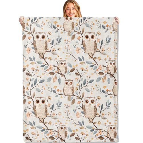 Cute Owl Throw Blanket,50x60in,Soft,Lightweight Flannel,Adorable Cartoon Bird and Branch Blankets - Gifts for Adult & Animal Lovers,for Couch Office Travel,Home Living Room Decor - color: Owl 02, size: 50x60in