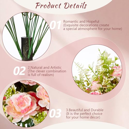 Yunlly 2 Set Artificial Boxwood Topiary Ball Trees with Rose Flowers 19.7'' UV Resistant Faux Greenery Shrubs Bushes with Ground Spike for Wedding Indoor Outdoor Front Porch Decor(Gradient Pink) - color: Gradient Pink