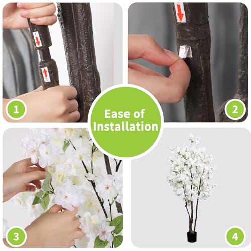 Artificial White Cherry Blossom Tree 6ft(72in) Faux Floor Green Plant for Indoor Decor Natural Potted Tree Realistic Cherry Flowers Wood Trunk for Home Living Room,Office Perfect Housewarming Gift - color: Cherry Blossom(white 10), size: 6ft