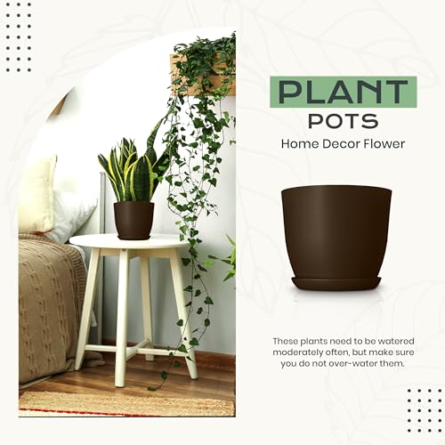 Utopia Home - Plant Pots Indoor with Drainage - 7/6.6/6/5.3/4.8 Inches Home Decor Flower Pots - Pack of 10 Plastic Planters for Indoor Plants, Cactus, Succulents Pot - Brown - color: Brown, size: Pack of 10