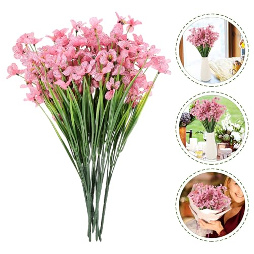 Amosfun 8pcs Pink Artificial Silk Flowers Faux Hydrangea Bouquet with Green Grass Stems UV Resistant Outdoor Decoration for Wedding Hotel Garden