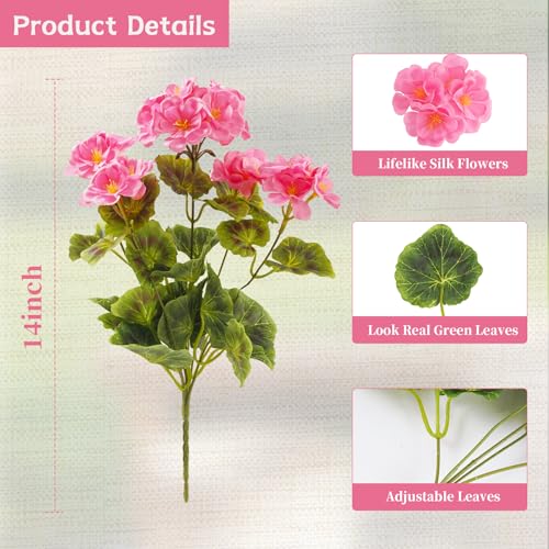 BonBloom's 6 Bundles Artificial Geranium Flowers for Outdoors, UV Resistant Realistic Silk Flowers Fake Plants for Front Door Porch Garden, Balcony Window Box Indoor Home Spring Decor, Mixed Color - color: Mixed Pink& Rose Red, size: 6 pack