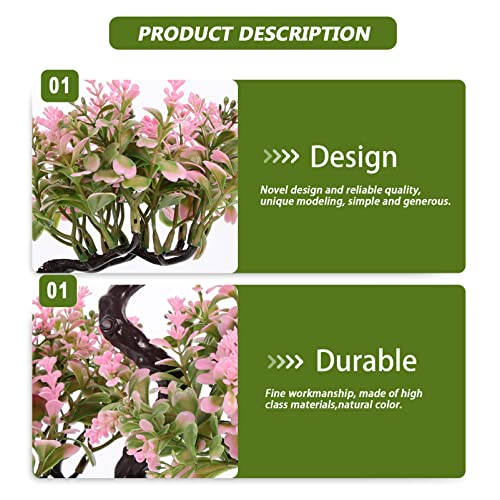 EXCEART Artificial Bonsai Tree Pink Faux Potted Plant Realistic Small Simulated Plant for Home Office Desk Decor 5.5X4.9X1.5 Inch Desktop Ornament - color: Pink