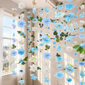 6 Pcs 35.4 Inch Artificial Hydrangea Flower Garlands with 3 Pcs 10 Ft Wedding Tulle Table Runner Wildflower Vines Floral Table Runner Garlands for Wedding Bridal Shower Spring Tea Party - style: Hydrangea