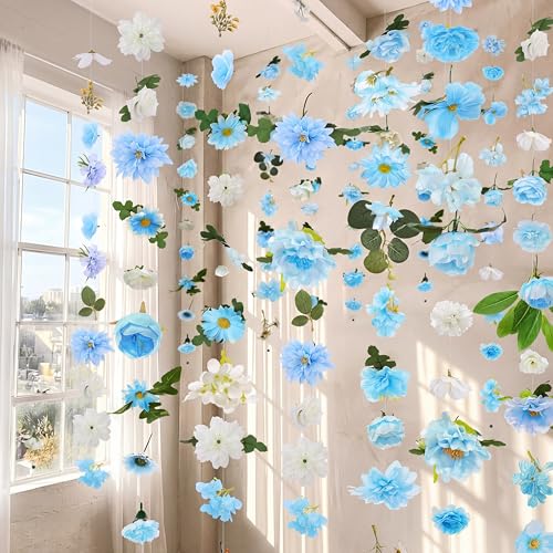 6 Pcs 35.4 Inch Artificial Hydrangea Flower Garlands with 3 Pcs 10 Ft Wedding Tulle Table Runner Wildflower Vines Floral Table Runner Garlands for Wedding Bridal Shower Spring Tea Party - style: Hydrangea