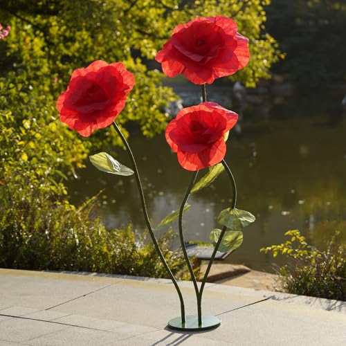 Giant Roses Artificial Flowers for Decoration with Stand,Oversized Handmade Paper Rose Decoration for Wedding,Party,Window Display,Photography Prop,Valentine’s Day & Event Decor(red) - color: Red