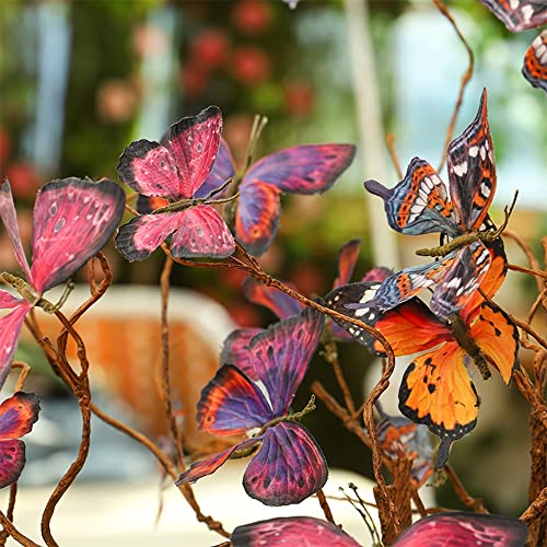 Artificial Butterfly, Silk Butterflys, Butterflies for Crafts for Floral Arrangements, 3D Butterfly Stakes Decor, Christmas Tree Decor, New Year Party Supplies - color: Purple Butterfly-5-pcs