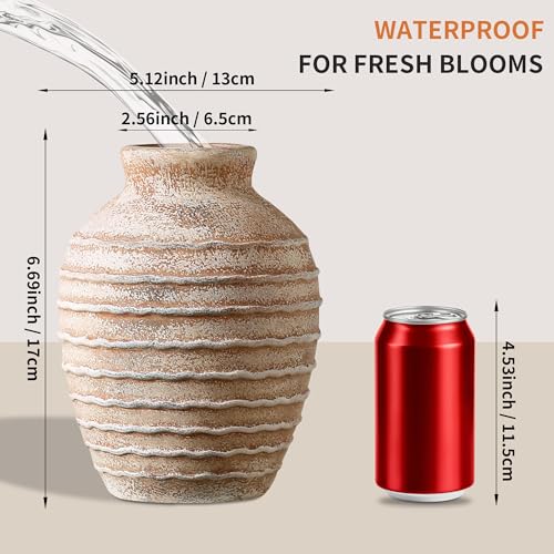 Ceramic Rustic Flower Vase, 6.69 Inch Pottery Modern Vase for Shelf, Tabletop, Vintage Farmhouse Home Decor for Coffee Table, Living Room, Mantle, Fireplace, Entryway - color: Rust 6.69 Inch