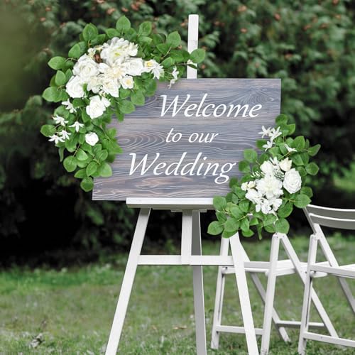 Wedding Arch Flowers Set of 2, White Artificial Flowers for Wedding Arch, Artificial Floral Swags for Ceremony Reception, Welcome Signs, Bridal Shower, Backdrop Decoration (White) - color: White