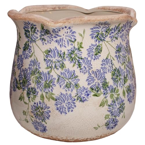 Ceramic Pots for Plants, Vintage Plant Pot with Drainage Hole, 6.11in. Planter for Indoor Plants, Crackle Glaze Finish Flower Pot, Perfect Tuscan Ceramic Planter for Gardening, Antique Blue Meadow - color: Antique Blue Meadow