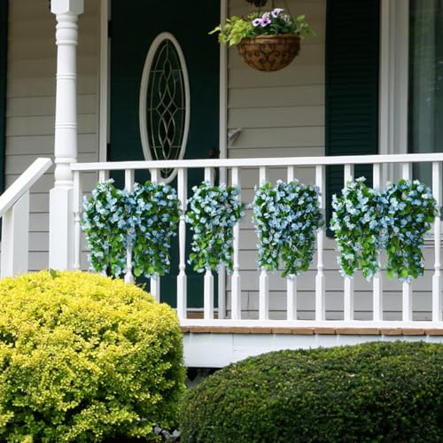 ZFProcess Artificial Fake Hanging Flowers Plants for Outdoor Spring Decoration, 2PCS Faux Silk Violet UV Resistant Look Real Trailing Vines for Outside Home Planter Porch Patio(Blue) - color: Blue
