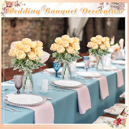 Zeyune 36 Pack Artificial Flowers Centerpiece with Vase Bulk for Wedding Table 24 Bundles Silk Floral Faux Rose Bouquet with 12 Plastic Vase for Bridal Shower Table Decor(Champagne) - color: Champagne