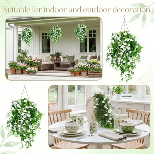 Yinder 2 Set/6pcs Artificial Eucalyptus and Morning Glory Stems, Fake Hanging Flowers for Wedding Home Garden Patio Porch Decor