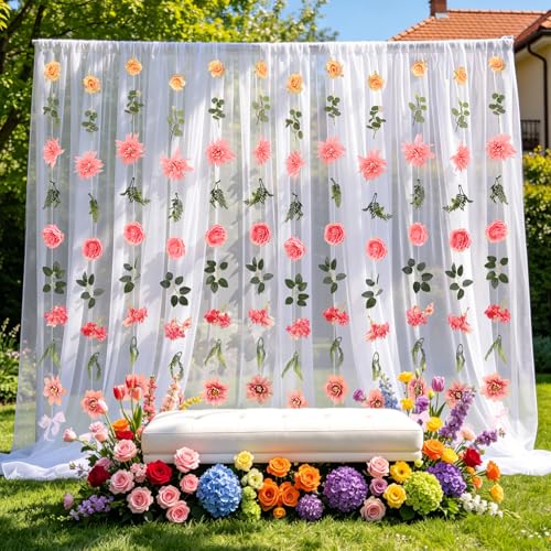 Livole 12Pcs 72Ft Hanging Flower Garland with Bow Pink Wildflower Garlands Backdrop Silk Rose Fake Floral Vines with Hooks for Spring Party Wedding Birthday Anniversary Arch Wall Garden Decor - color: Pink, size: 12Pcs