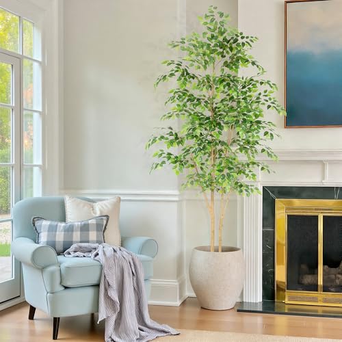 Nafresh Tall UV Resistant Ficus Tree Artificial，8ft(96in) Realistic Texture Potted Faux Ficus Tree， Fake Trees Indoor Outdoor for Home Office Living Room Bedroom Foyer Porch Decor. - size: 8ft