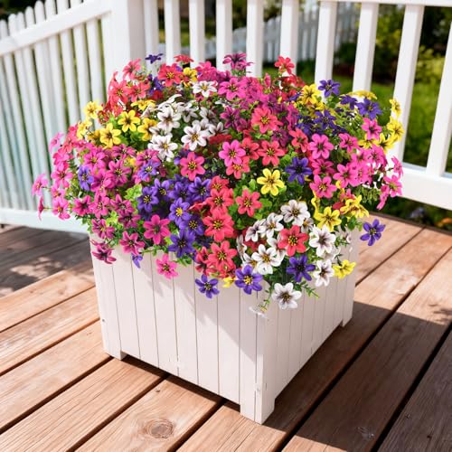 Homsunny Artificial Fake Flowers for Outdoor Spring Decoration, 12 Bundles Faux Plants Silk Daisy Bulk UV Resistant Realistic for Outside Porch Patio Balcony Planter Yard Garden Home Decor(Mixed 2) - color: Multicolor Blend 2