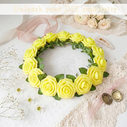 16 Pcs Fake Yellow Roses Artificial Flowers | Yellow Foam Roses with Stems, Artificial Flowers for DIY Wedding Bouquets, Centerpieces, Party, Home Decor - color: Yellow