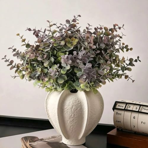 8 Bundles Multi Colored Artificial Eucalyptus Leaves, Plastic Plants, Outdoor Plants, Indoor Decorative Artificial Plants, Porch Window Frames, Green Plant Decorations (8, Grey Purple) - color: Grey Purple