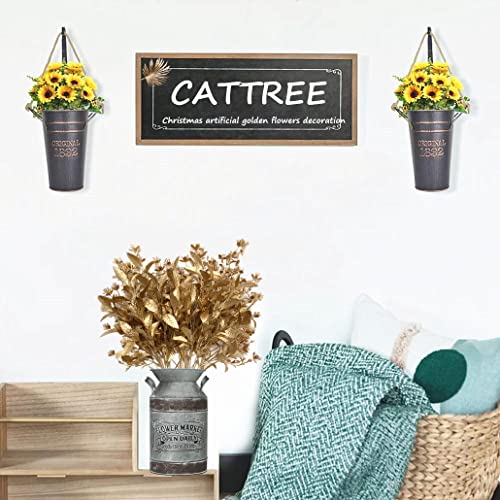 CATTREE Artificial Gold Plants for Christmas, Golden Leaves Plastic Faux Gypsophila Fake Simulation Baby Breath Flowers for Home Indoor Outdoor Wedding Decoration Hall Table Planter Filler 4 Pack - color: Gold Leaves- 2 Pcs & Gold Gypsophila- 2 Pcs