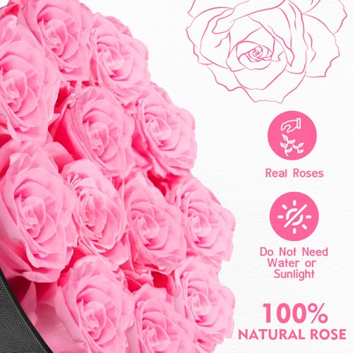 Impouo Forever Flowers, 12 Roses in A Box, Real Preserved Roses, Birthday Gift for Women, Mother's Day, Anniversary, Red Rose (Pink, 12 Rose) - color: Pink, size: 12 Rose
