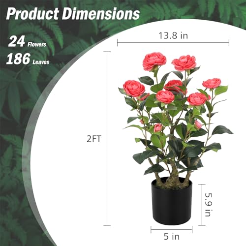 Romantic Season 2FT Pink Artificial Camellia Tree 2Pack, Faux Camellia Plant Fake Potted Camellia Flower Tree for Modern Home Office Living Room Floor Décor - color: Pink, size: 2FT