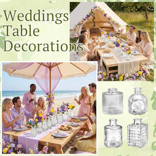 36 Pcs Artificial Flowers Table Centerpiece with Vases Colorful Wildflower Centerpieces Silk Flower Arrangement for Wedding Baby Shower Table Centerpieces Party(Elegant Grace,Clear) - style: Elegant Grace