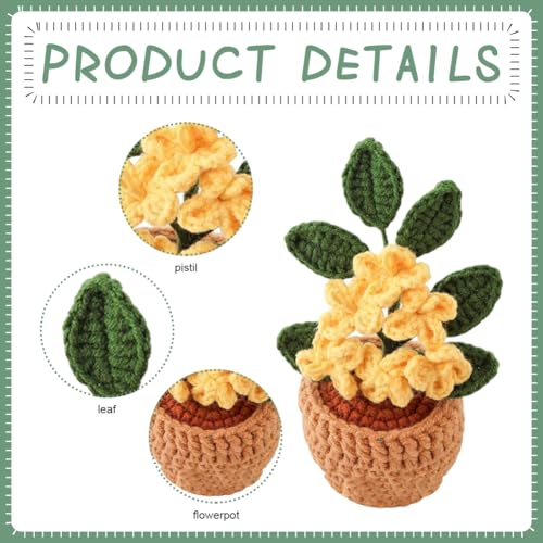 2 Pieces Mini Crochet Osmanthus Flower Potted Plants, Handmade Knitted Fake Osmanthus with Planter for Bathroom Home Kitchen Rustic Table Centerpiece Decor, Yellow - color: Yellow