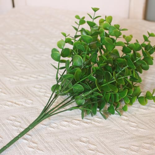 alyptus Artificial Boxwood Plants Outdoor 8 Bundles Faux Eucalyptus Flowers Green Bushes Plastic Greenery Stems for Home Garden Farmhouse Patio Front Porch Decor (Eucalyptus) - color: Eucalyptus