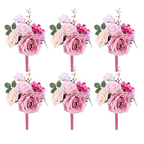 Hot Pink Wedding Centerpieces Flowers Set of 6 Mini Bridesmaid Bouquets Posy Bouquet Pre-Made Wedding Flowers Centerpieces for Tables Artificial Flowers - color: Hot Pink