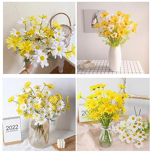 NatureMan Artificial Flowers 12 Bundles Artificial Silk Daisy UV Resistant Outdoor Fake Wildflowers with Stems Daisy Arrangements for Home Hotel Office Garden Decoration (White, Yellow) - color: White, Yellow
